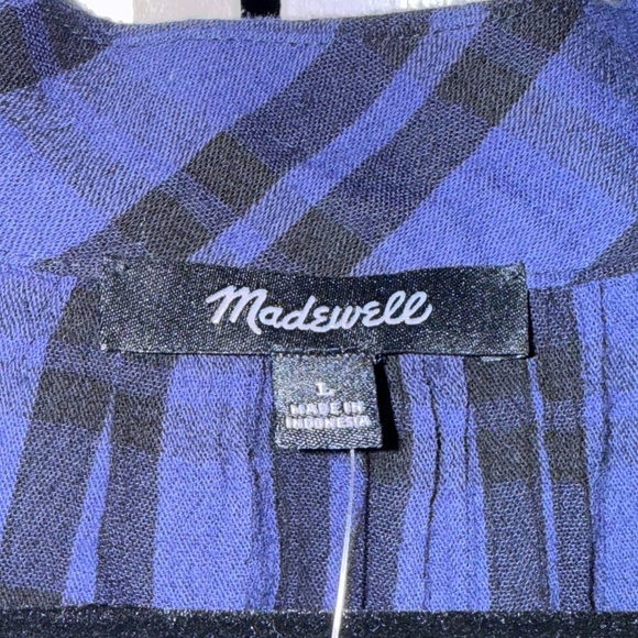 Madewell Women’s NWT Plaid Gauzy V Neck Shirred Neck Shirt, Size Large - Blue - Picture 4 of 6